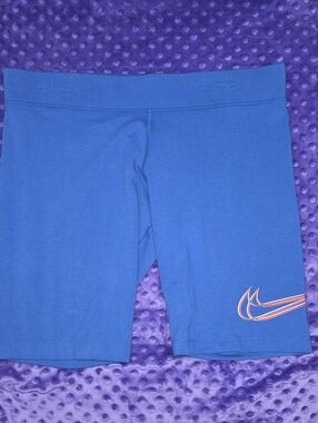 Nike Blue Women's Athletic Bike Shorts with Pink-Trim Swoosh